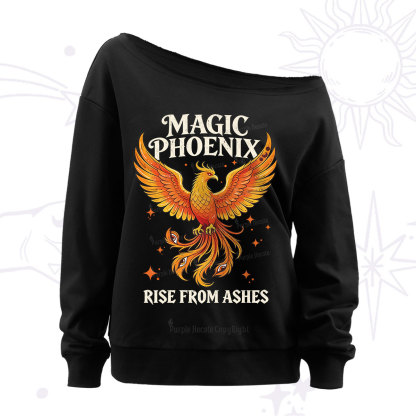 Purplehecate Magic Phoenix Rise From Ashes Off The Shoulder Sweatshirt