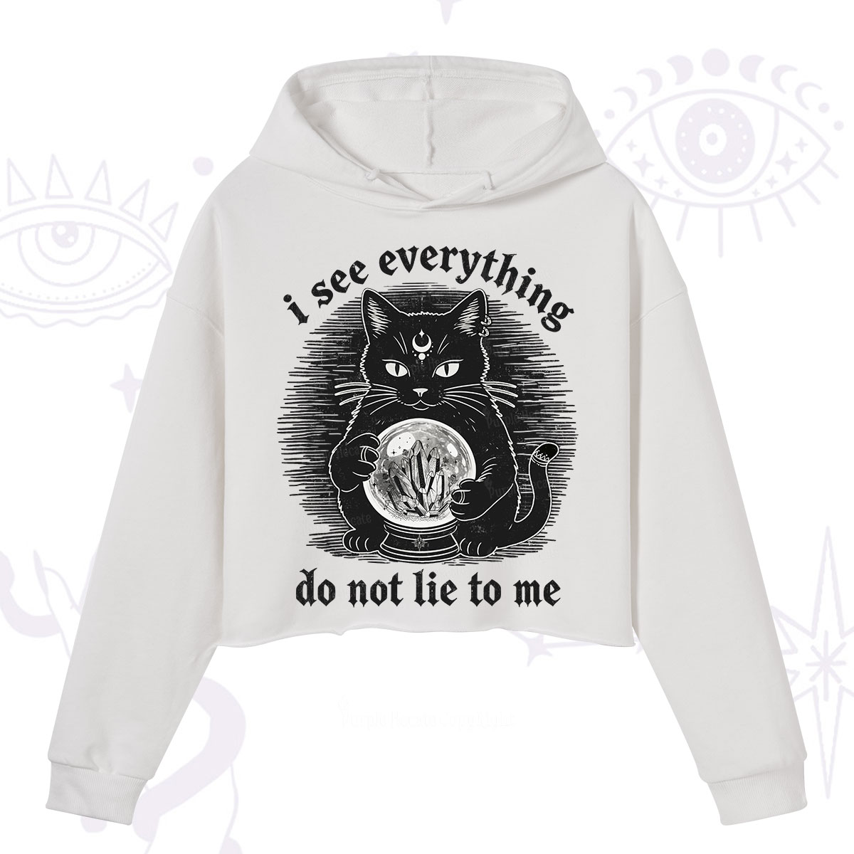Purplehecate All Seeing Cat Crop Hoodie