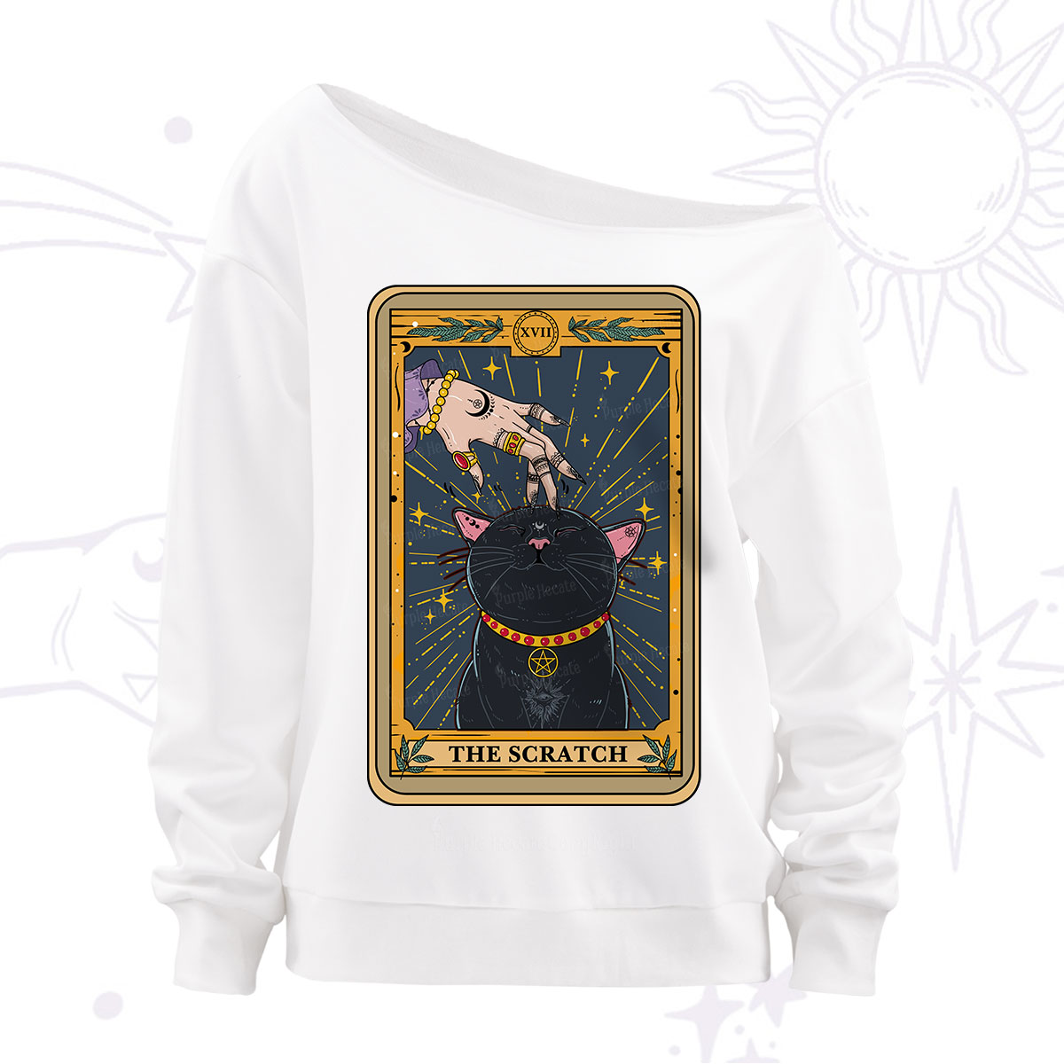 Purplehecate The Scratch Cat Tarot Off The Shoulder Sweatshirt