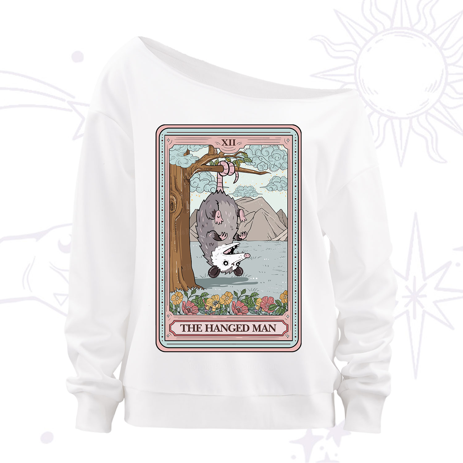 Purplehecate The Hanged Man Tarot Opossum Off The Shoulder Sweatshirt