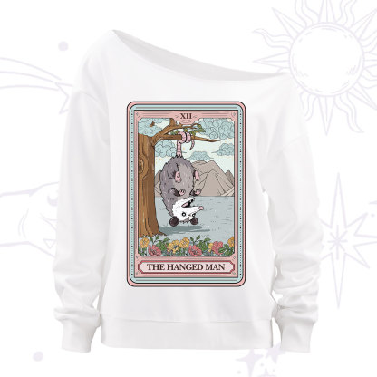 Purplehecate The Hanged Man Tarot Opossum Off The Shoulder Sweatshirt