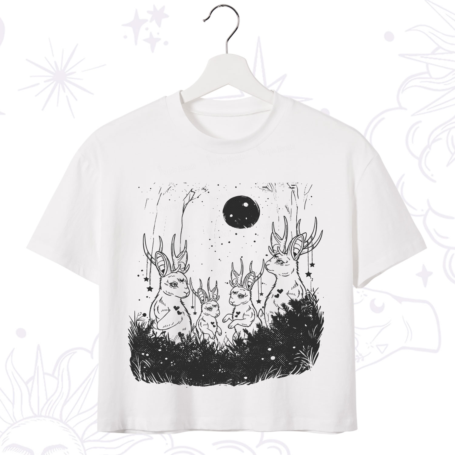 Purplehecate Moonlit Antler Bunny Crop T-Shirt