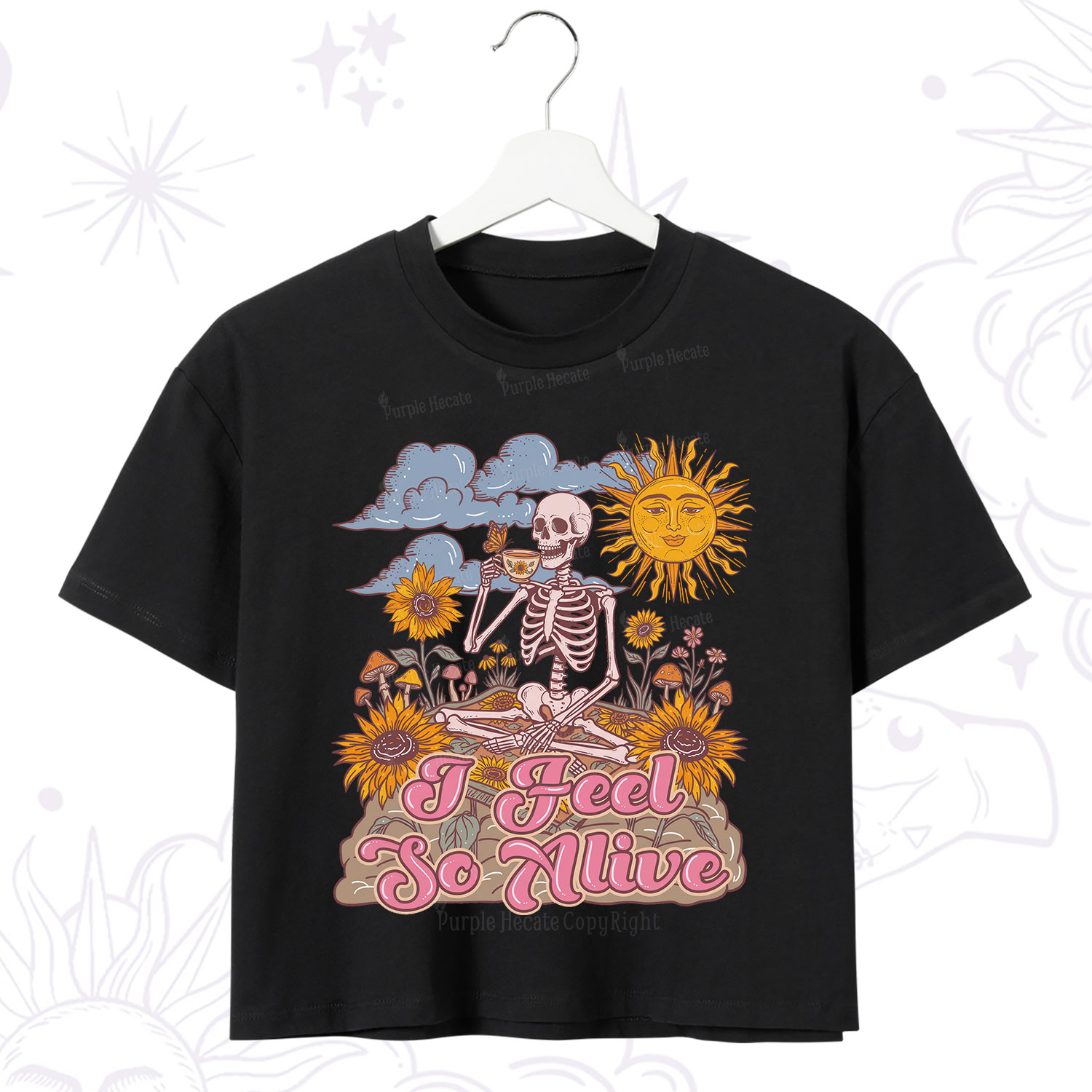 Purplehecate I feel So Alive Dancing Sarcastic Skeleton Crop T-Shirt