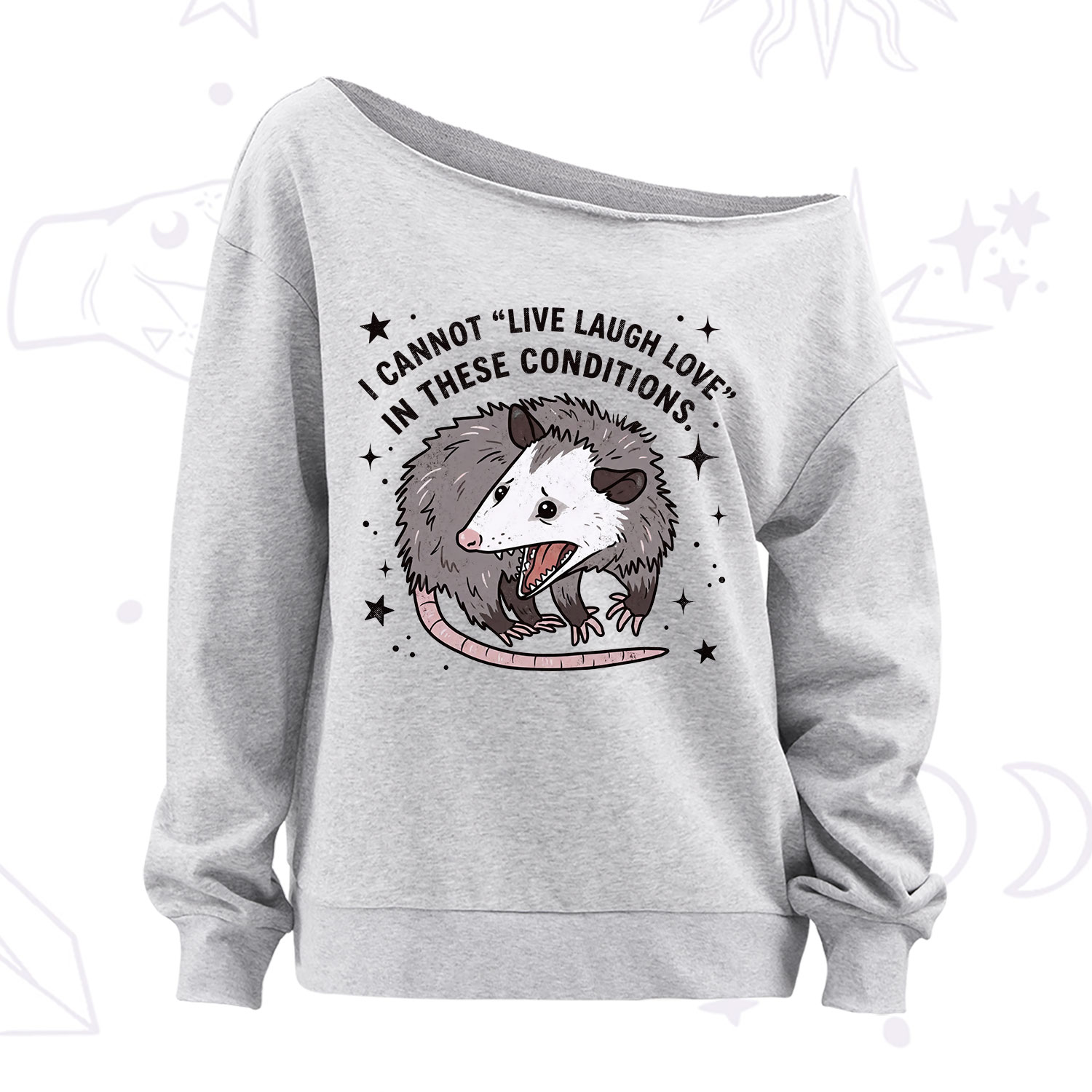 Purplehecate I Cannot Live Laugh Love Possum Off The Shoulder Sweatshirt