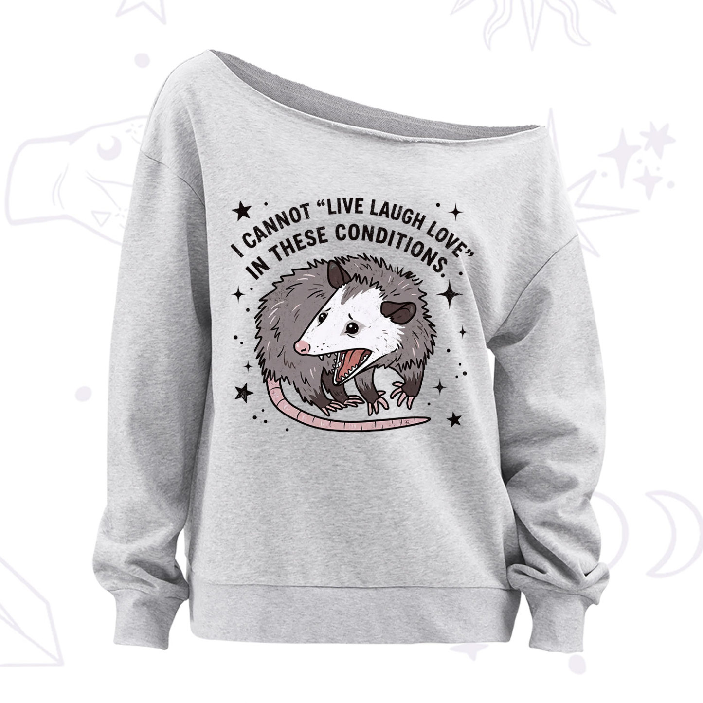 Purplehecate I Cannot Live Laugh Love Possum Off The Shoulder Sweatshirt