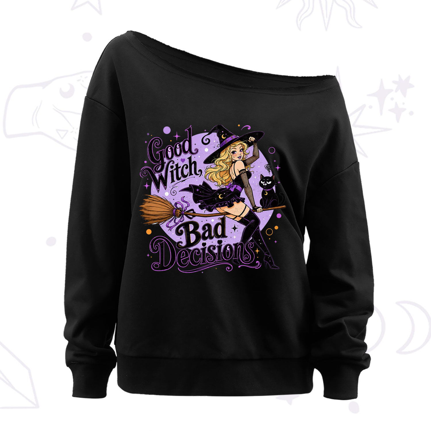 Purplehecate Good Witch Bad Decisions Off The Shoulder Sweatshirt