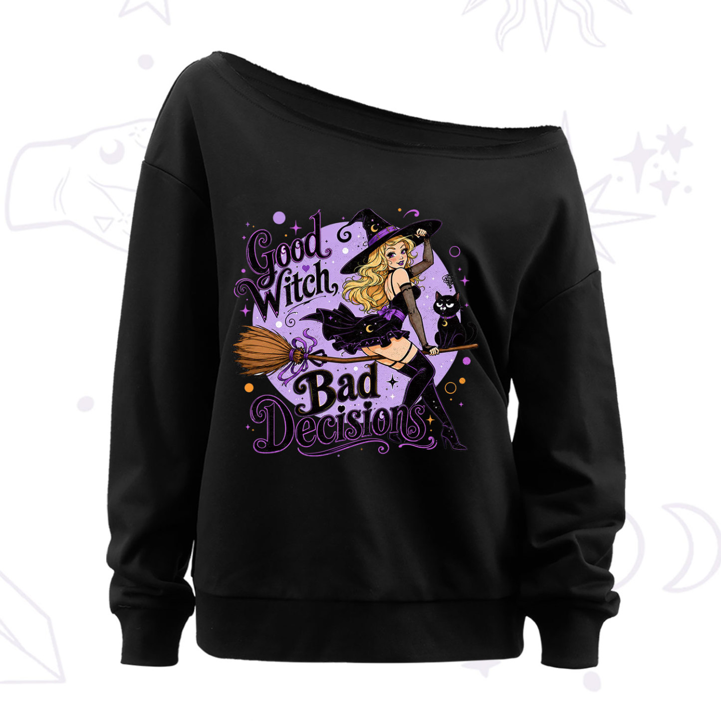 Purplehecate Good Witch Bad Decisions Off The Shoulder Sweatshirt