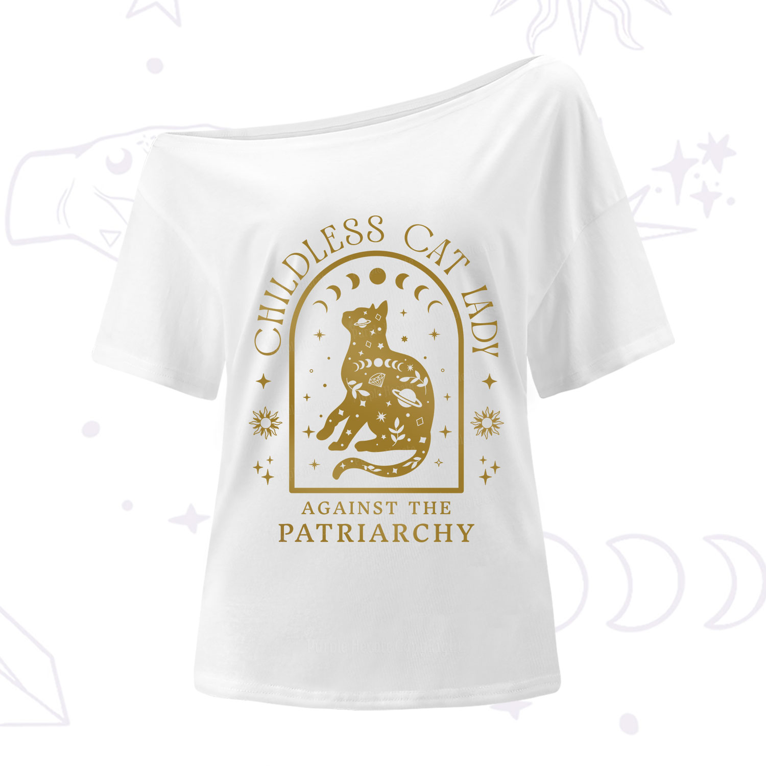 Purplehecate Childless Cat Lady Against the Patriarchy One Shoulder T-Shirt