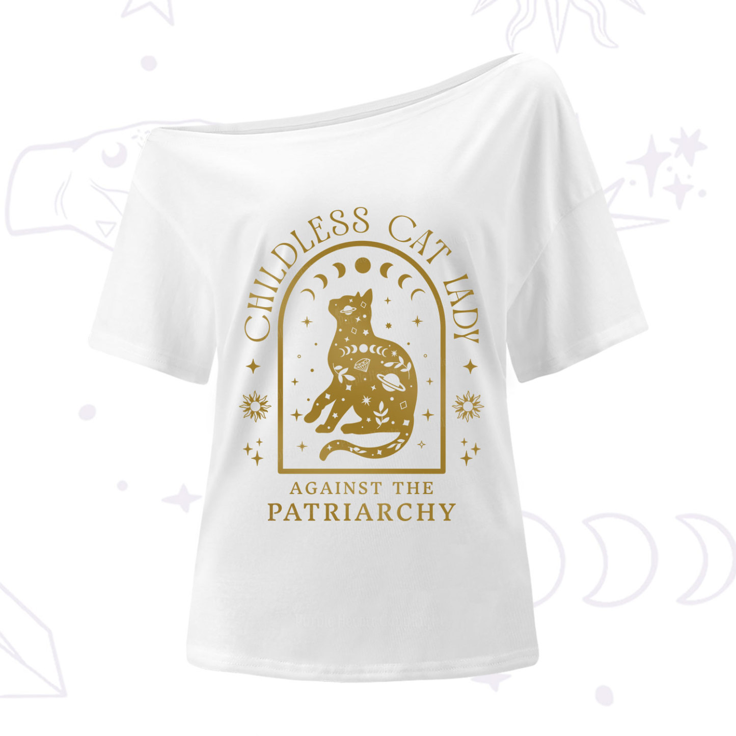 Purplehecate Childless Cat Lady Against the Patriarchy One Shoulder T-Shirt