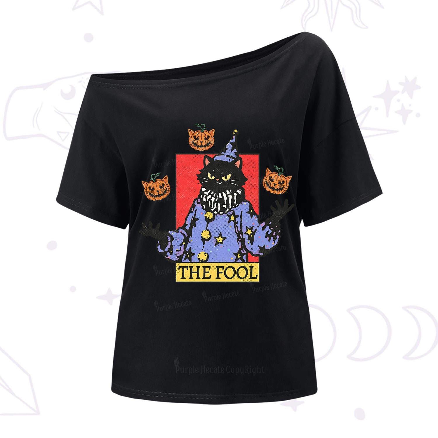 Purplehecate Spooky Fool Black Cat One Shoulder T-Shirt