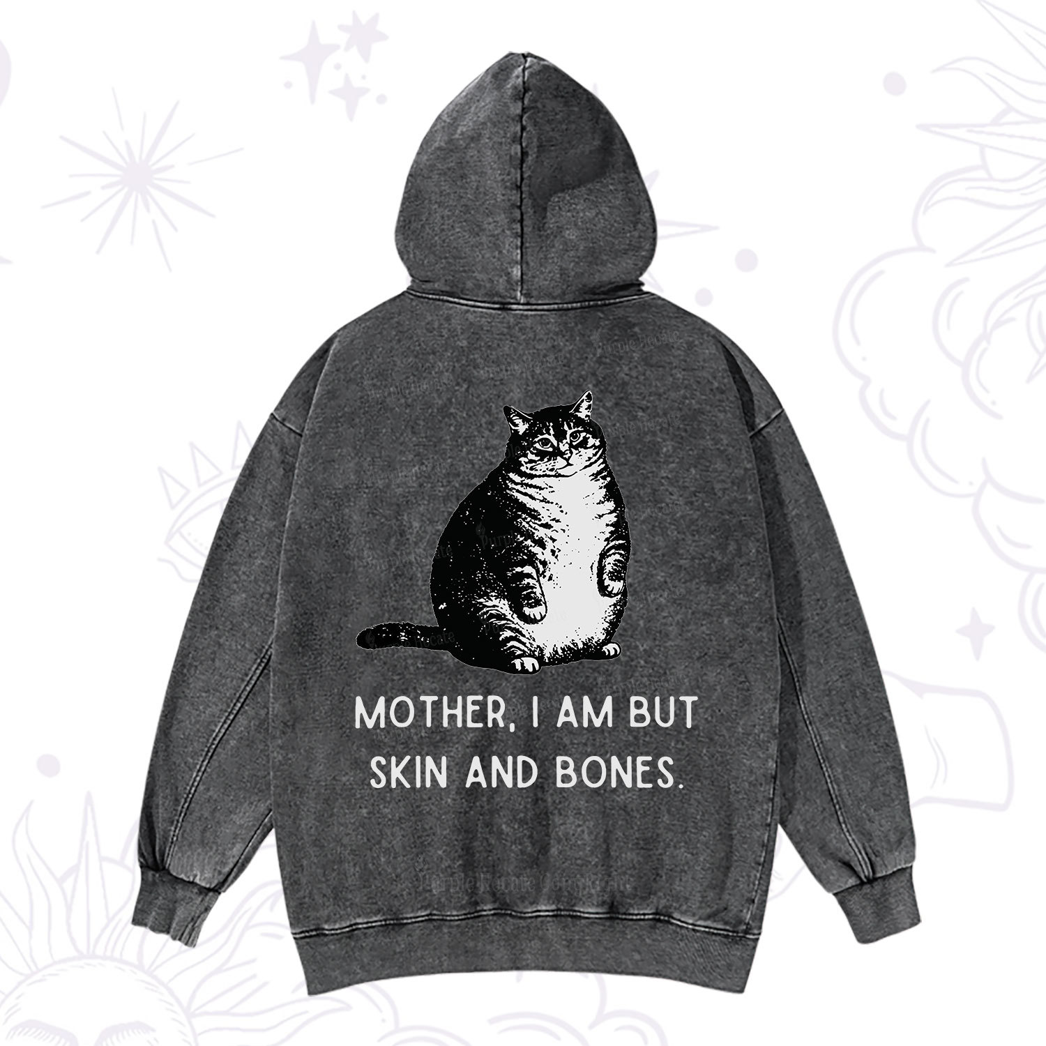 Magic Purplehecate Cat Mother I Am But Skin And Bones Washed Hoodie
