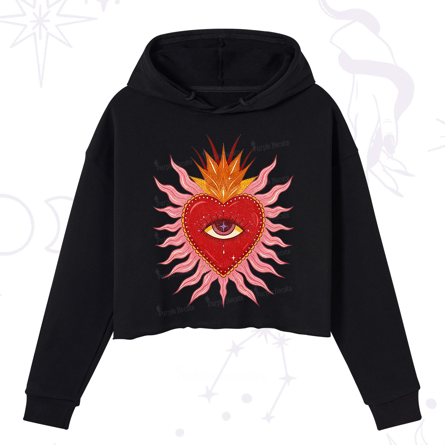 Purplehecate Sacred Flame Heart Crop Hoodie