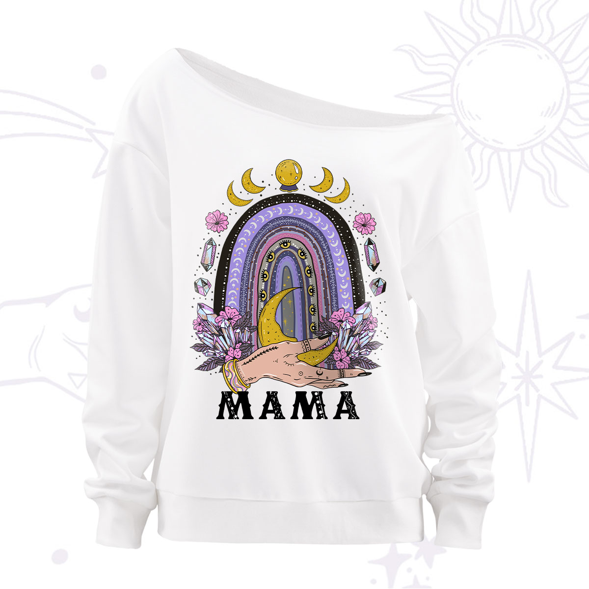 Purplehecate Gothic Mama Rainbow Off The Shoulder Sweatshirt