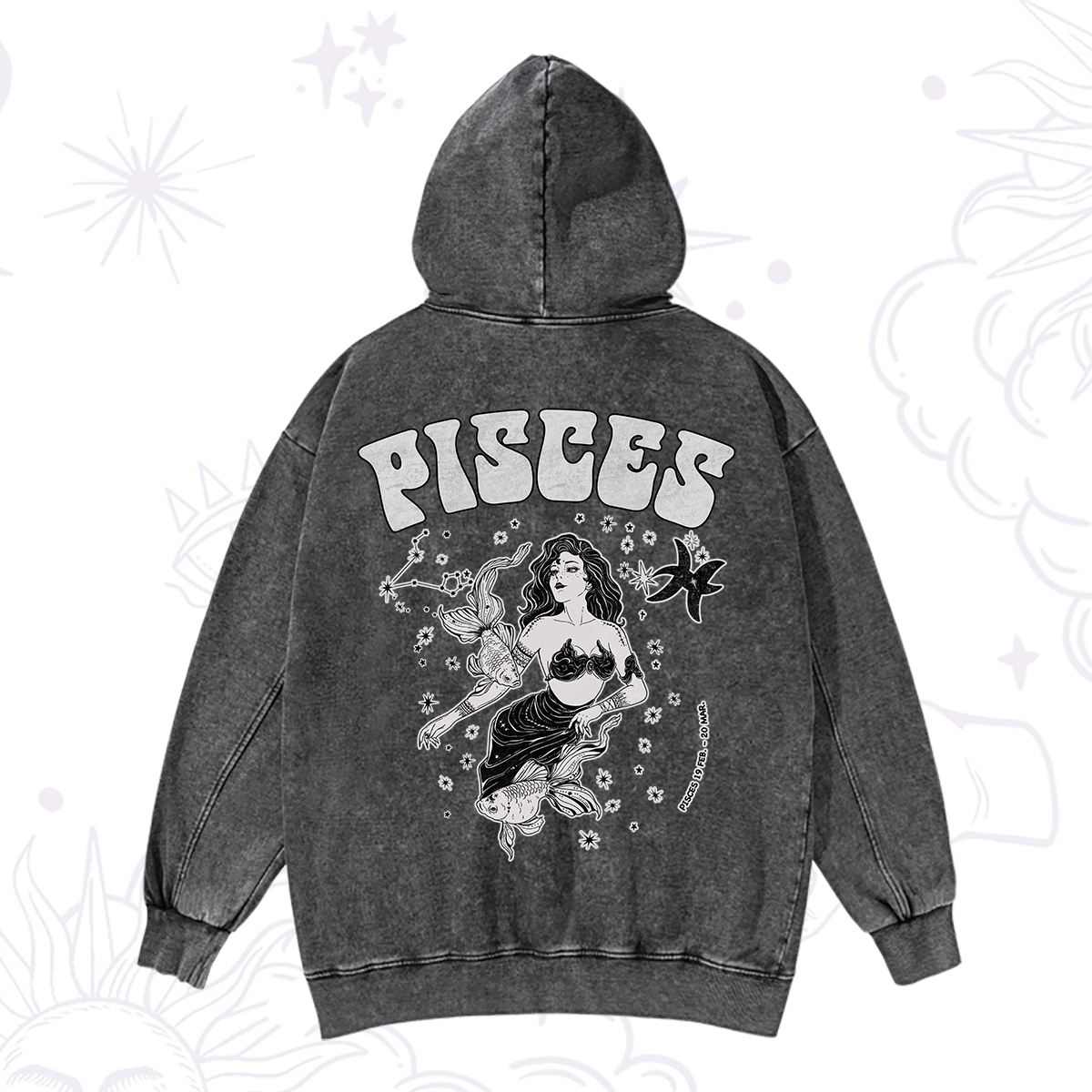 Purplehecate Pisces Zodiac Glyphs Washed Hoodie