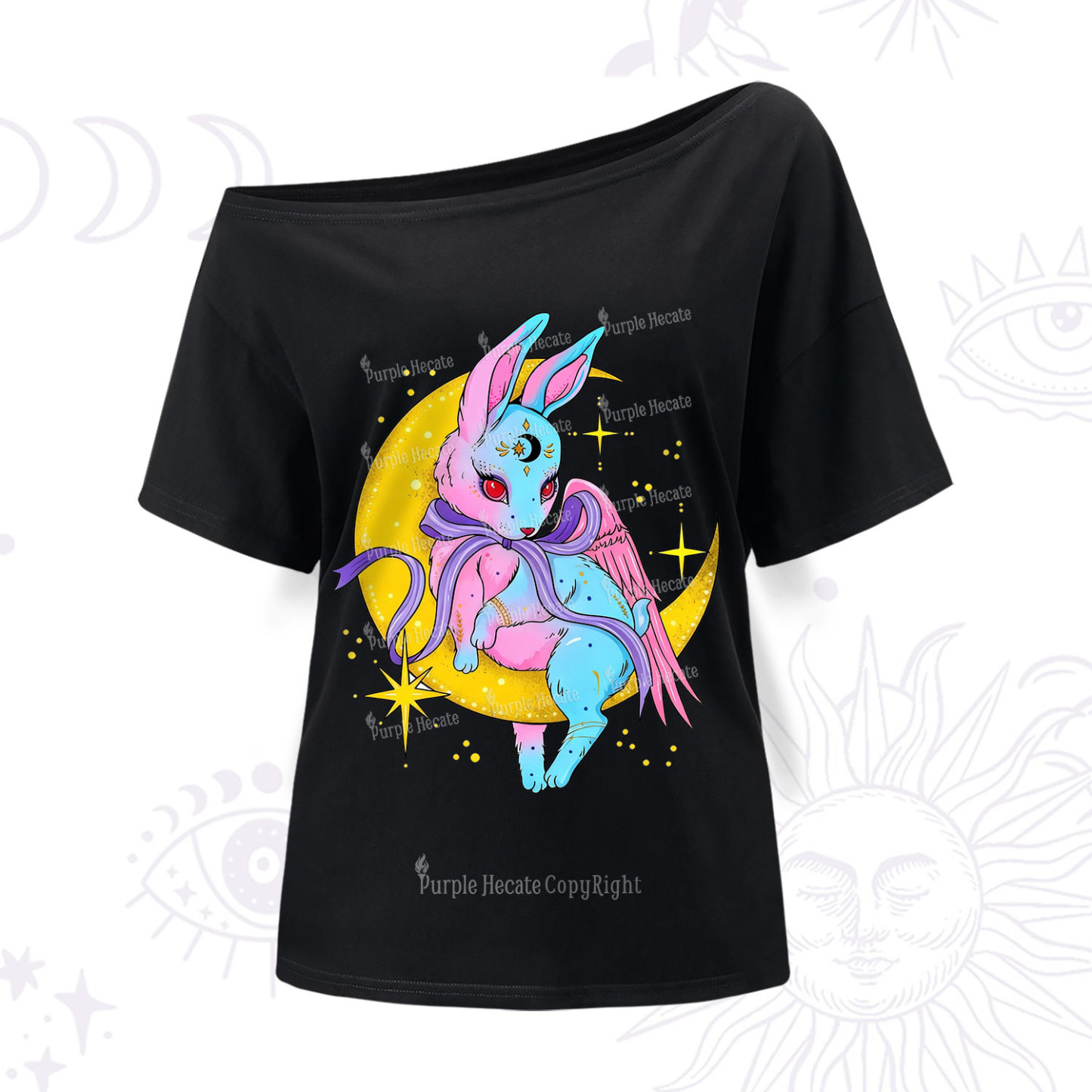Purplehecate Moonlit Dream Bunny One Shoulder T-Shir