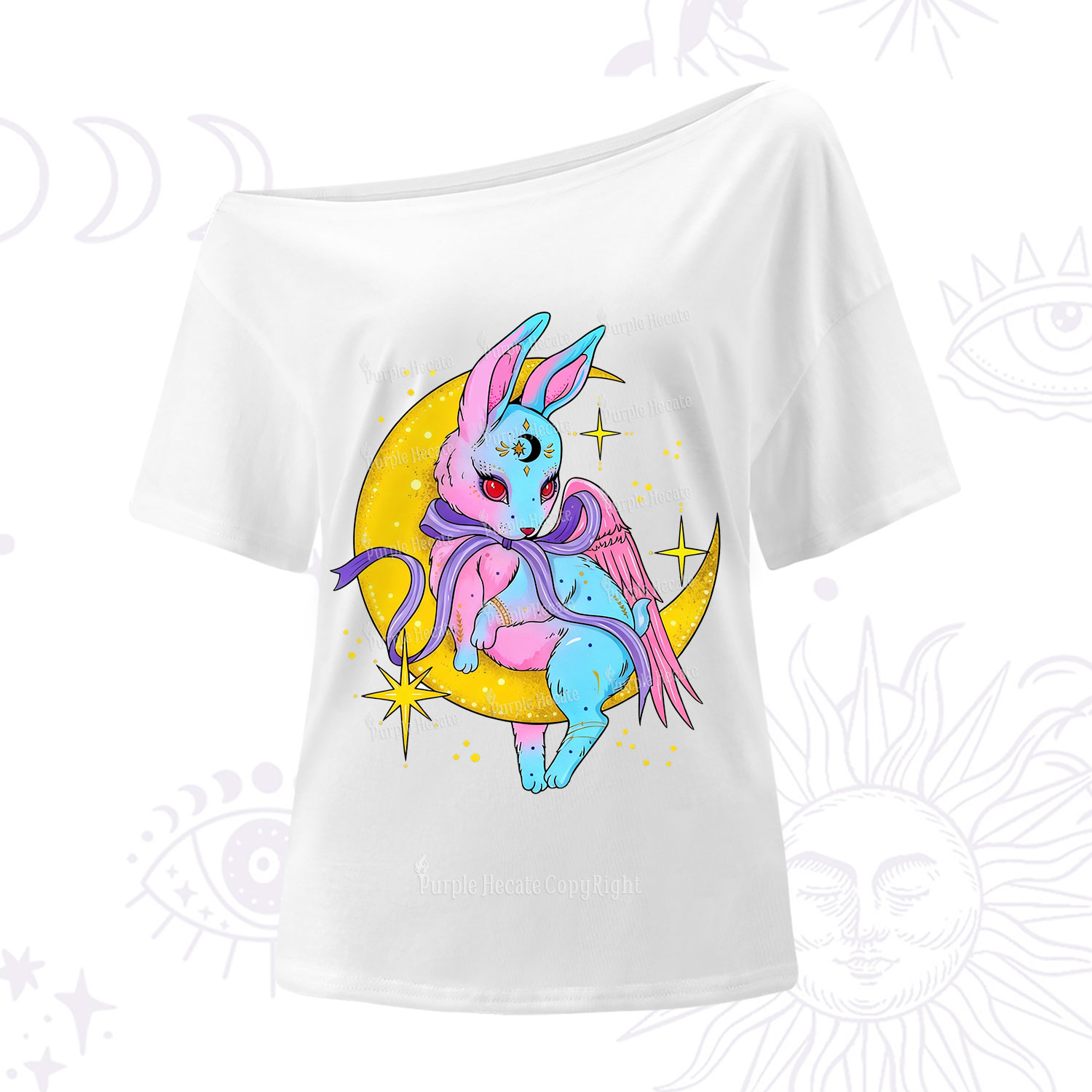 Purplehecate Moonlit Dream Bunny One Shoulder T-Shirt