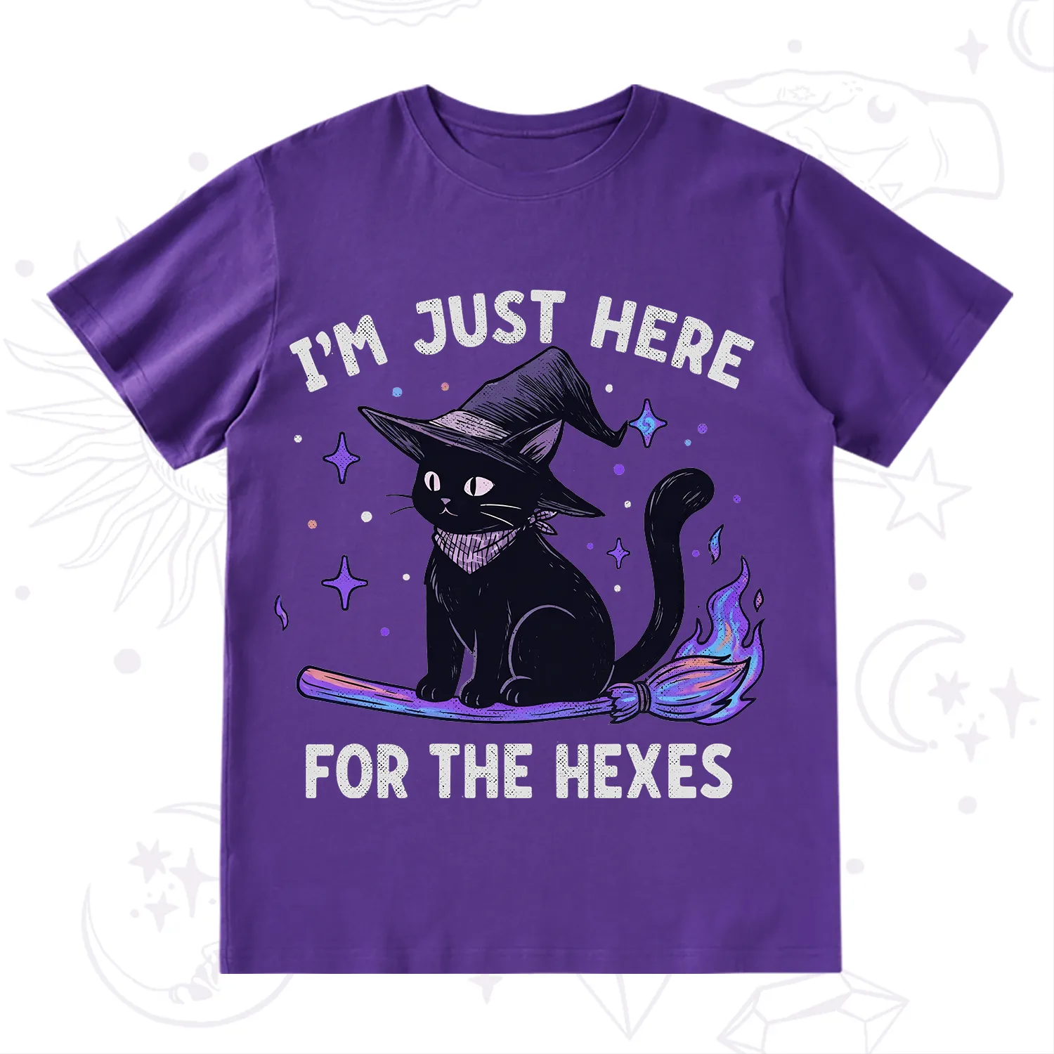 Purplehecate I'm Just Here for the Hexes Witch Cat T-Shirt
