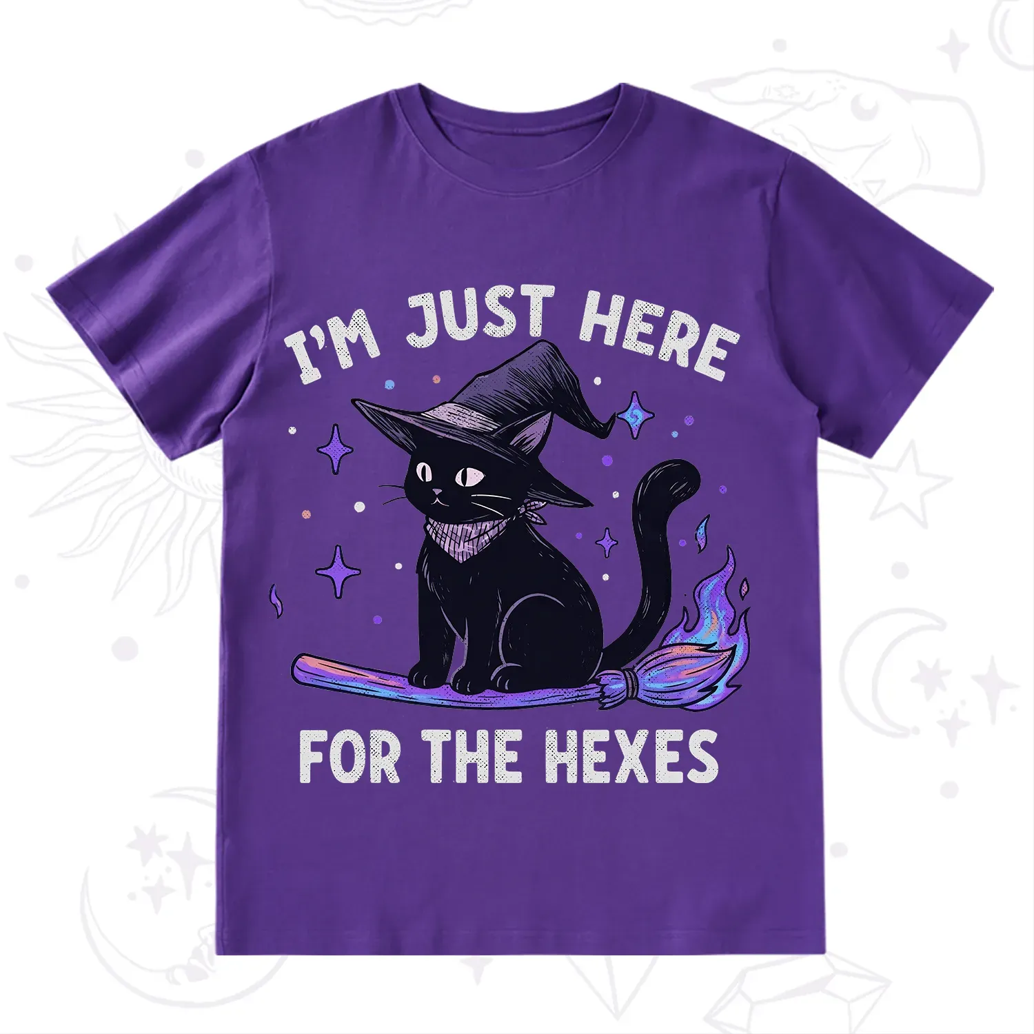 Purplehecate I'm Just Here for the Hexes Witch Cat T-Shirt