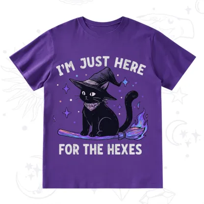 Purplehecate I'm Just Here for the Hexes Witch Cat T-Shirt