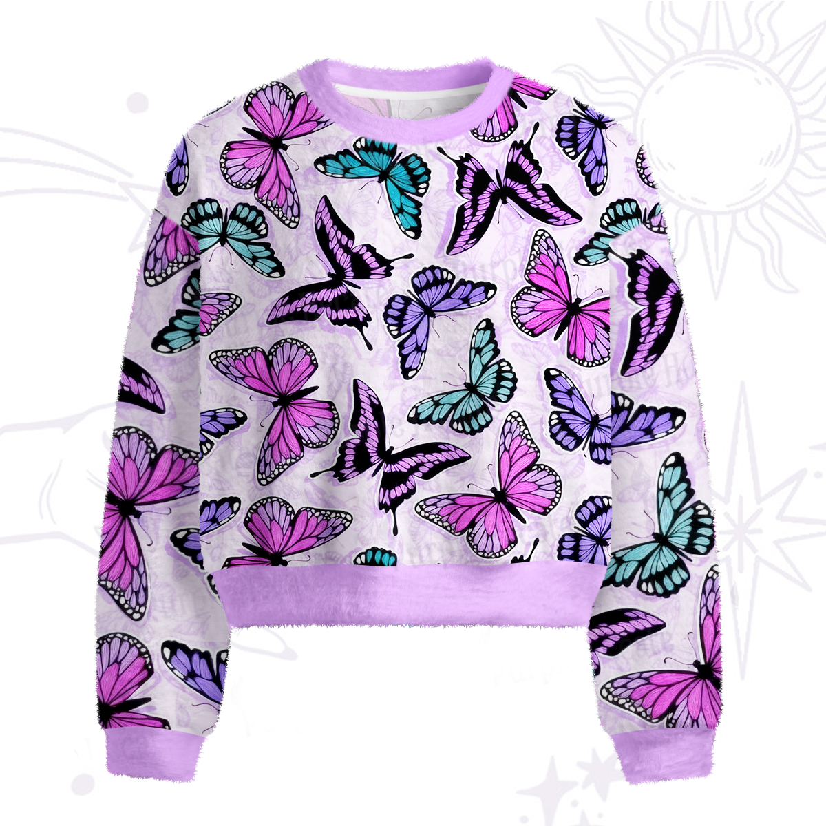 Purplehecate Whimsical Butterfly Fuzzy Crewneck Sweater