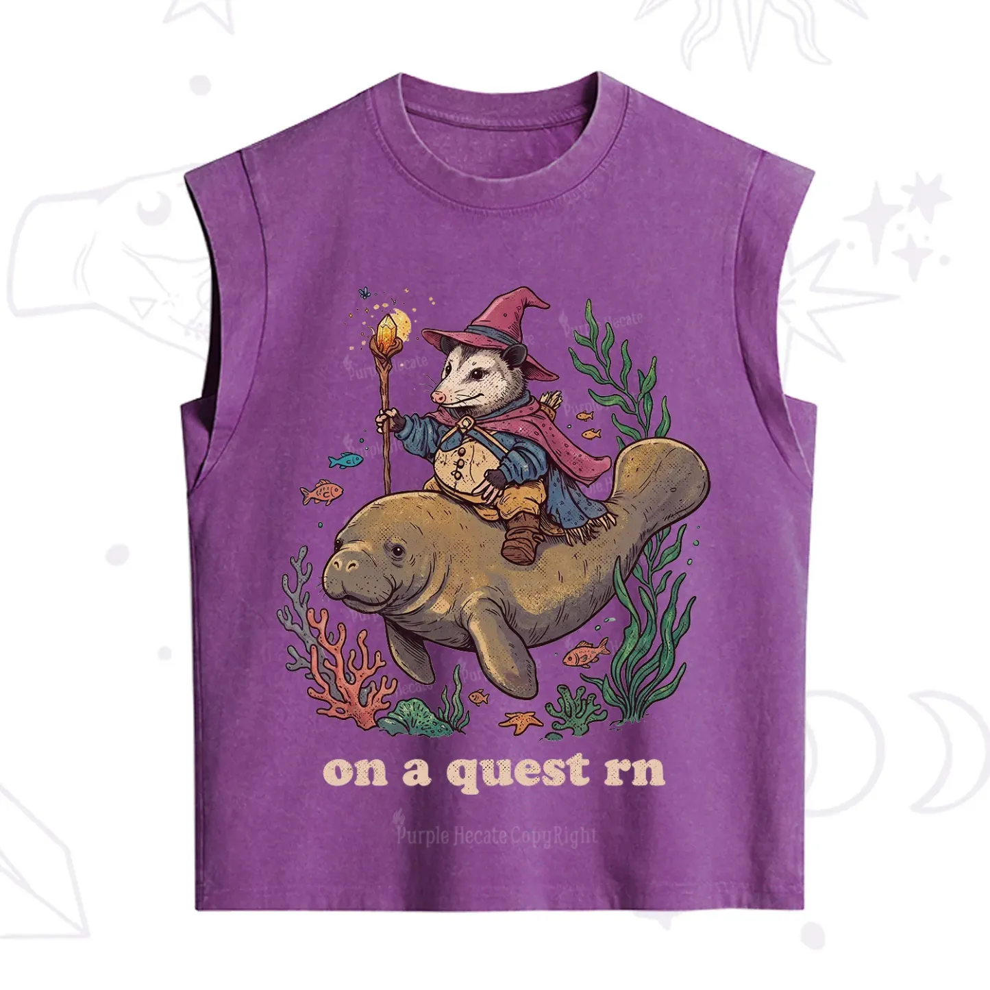 Purplehecate Opossum Wizard on Sea Quest Vintage Washed Tank