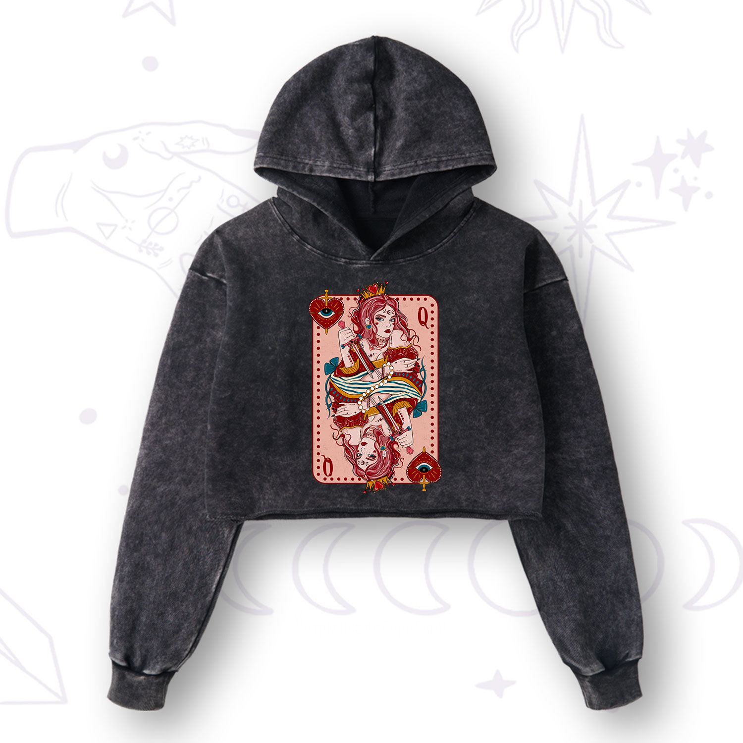 Purplehecate Queen of Hearts Washed Cropped Hoodie