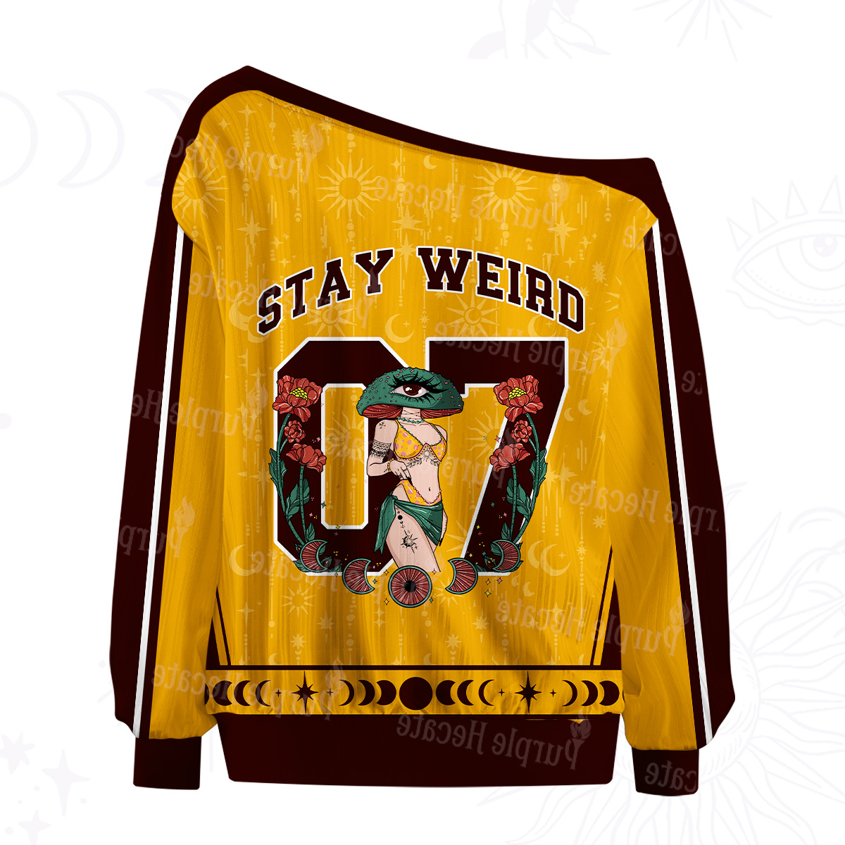 Purplehecate Stay Weird Off The Shoulder Graphic Jersey