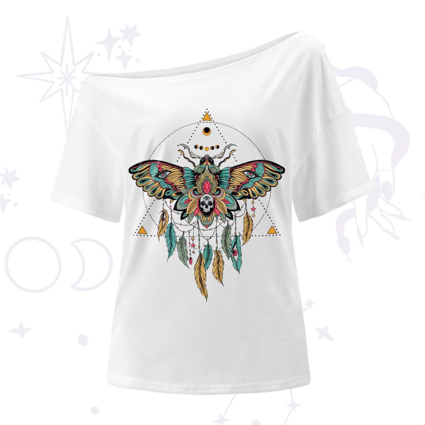 Purplehecate Dreamcatcher Moth Wings One-Shoulder T-Shirt