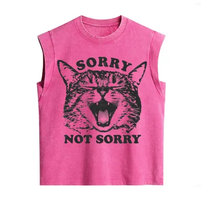 Purplehecate Sorry Not Sorry Funny Cat Vintage Washed Tank