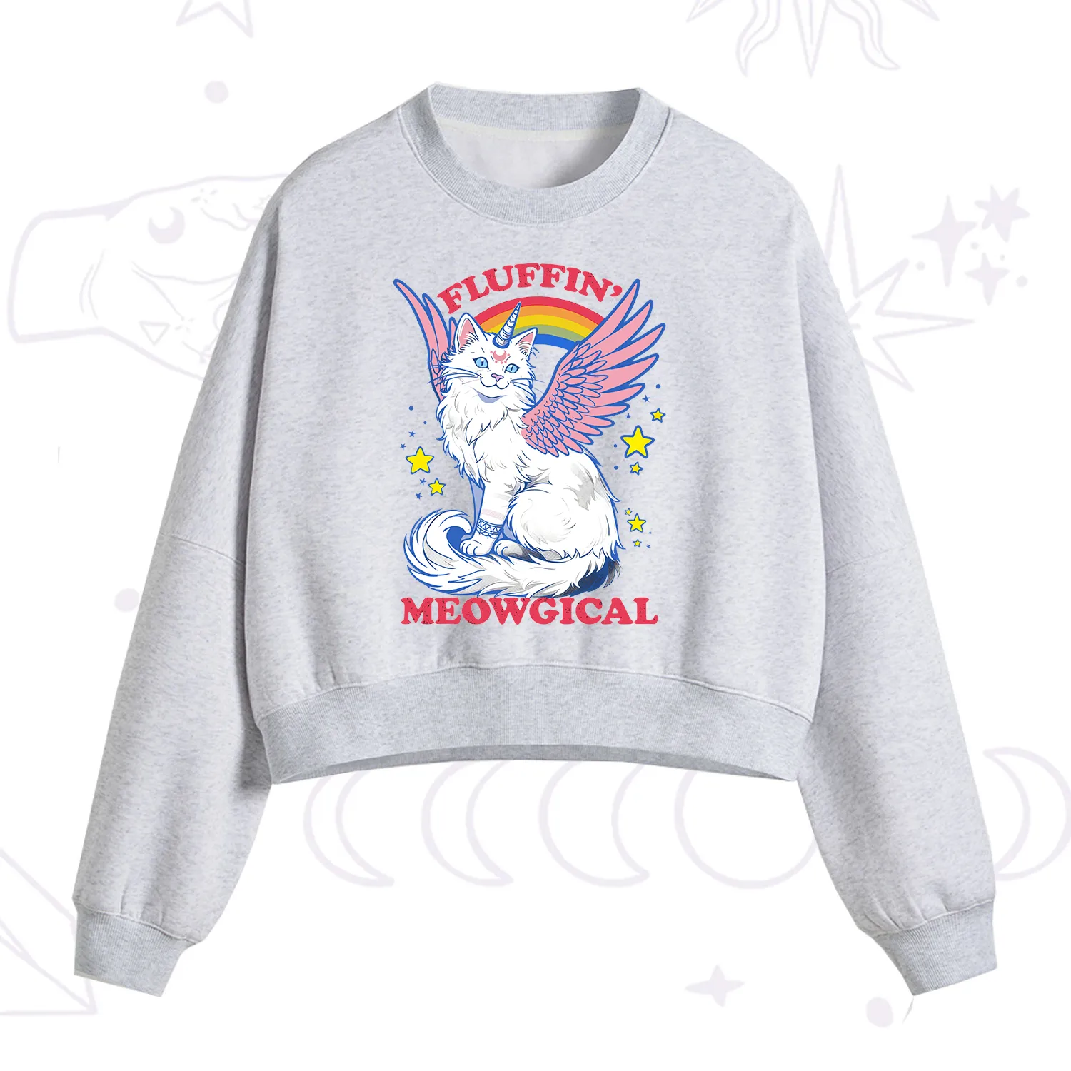 Purplehecate Fluffin Meowgical Fleece Cropped Sweatshirt