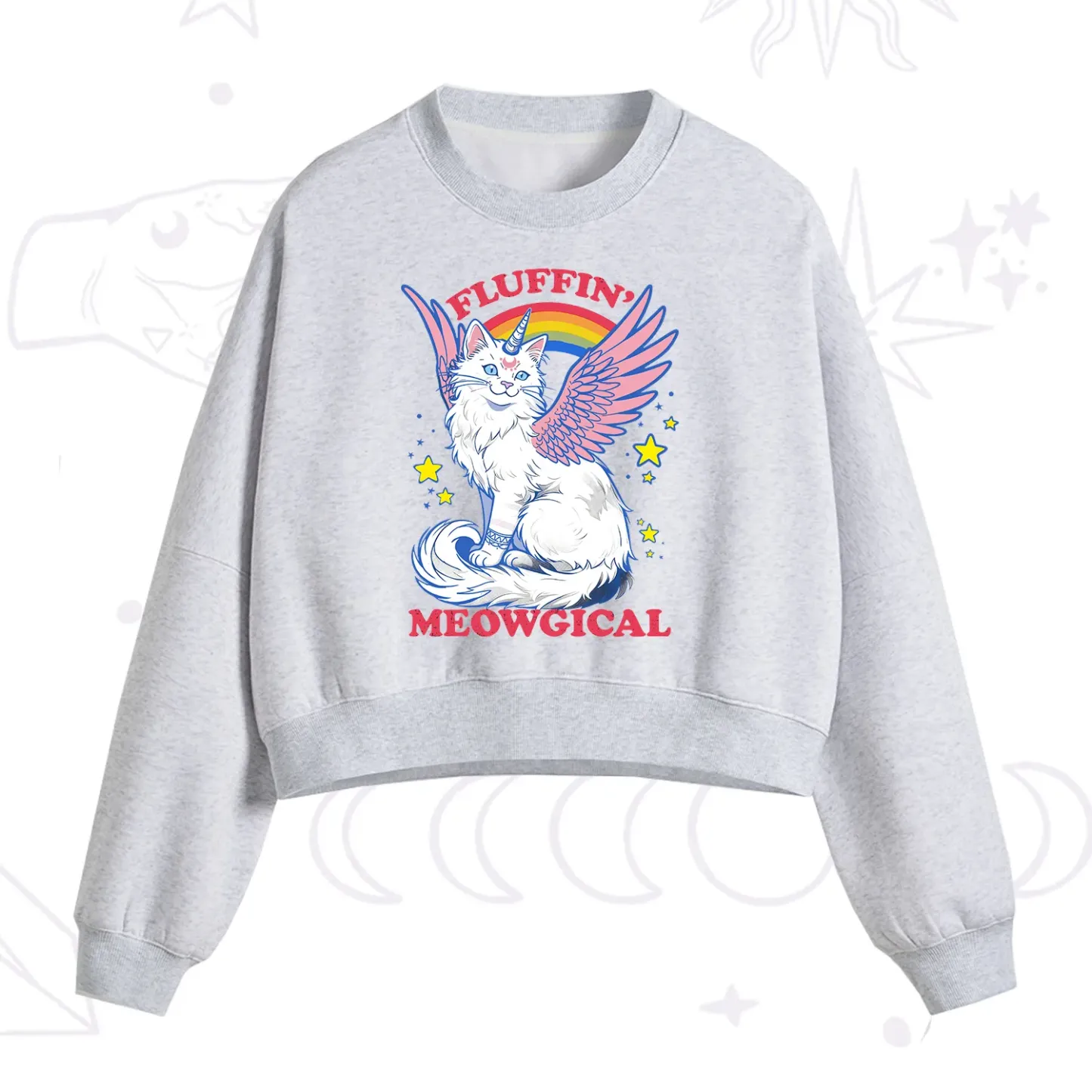 Purplehecate Fluffin Meowgical Fleece Cropped Sweatshirt