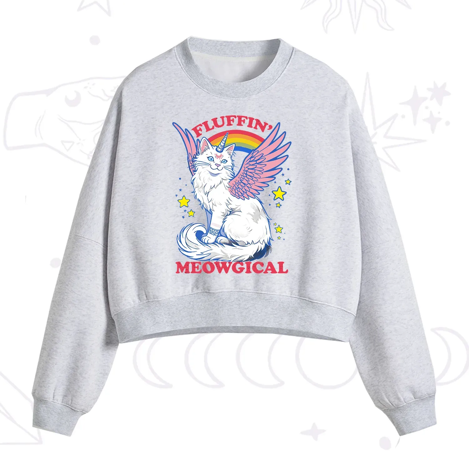 Purplehecate Fluffin Meowgical Fleece Cropped Sweatshirt