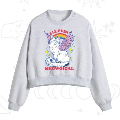 Purplehecate Fluffin Meowgical Fleece Cropped Sweatshirt