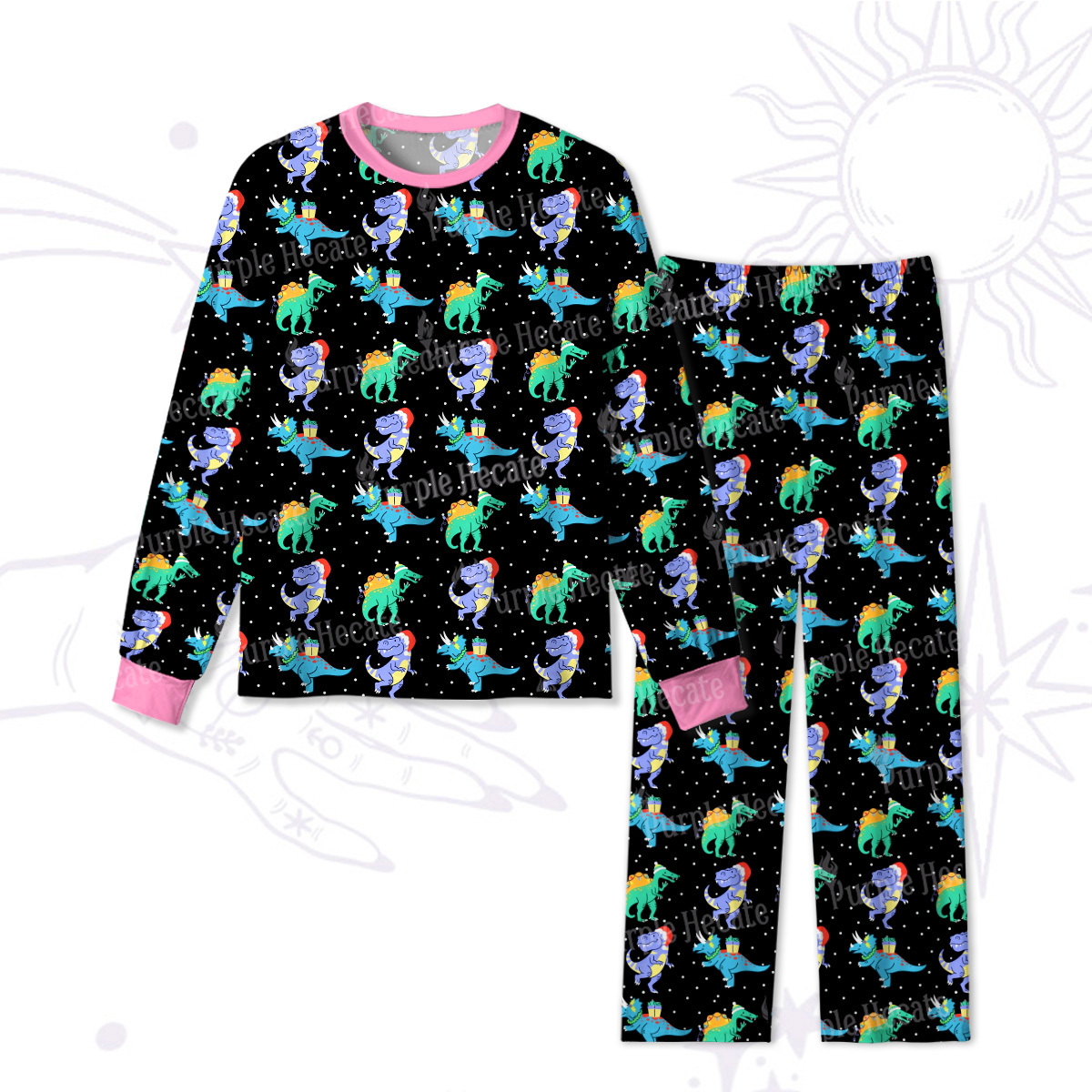 Purplehecate Funny Christmas Dinosaurs Christmas Pajamas