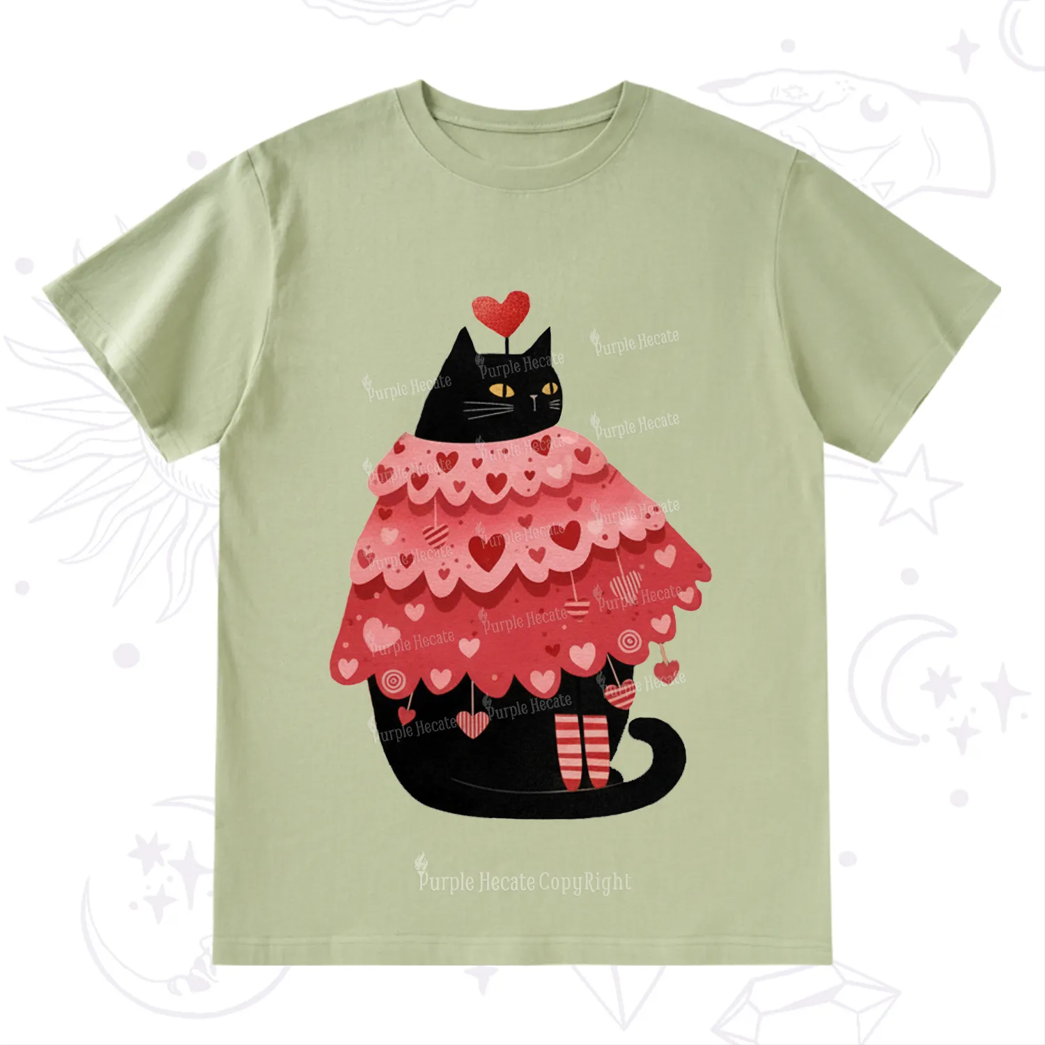 Purplehecate Funny Black Cat in Heart Dress Valentine T-Shirt