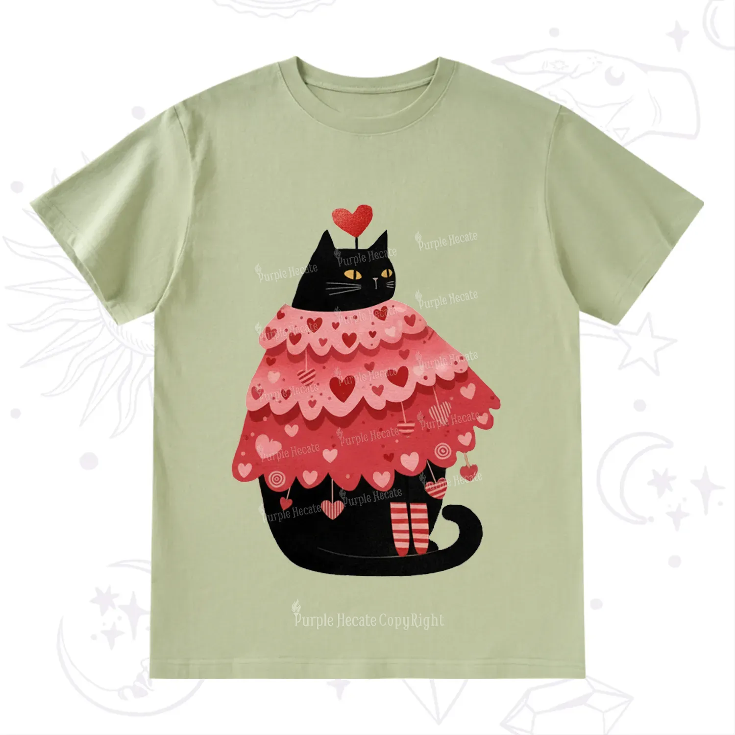 Purplehecate Funny Black Cat in Heart Dress Valentine T-Shirt