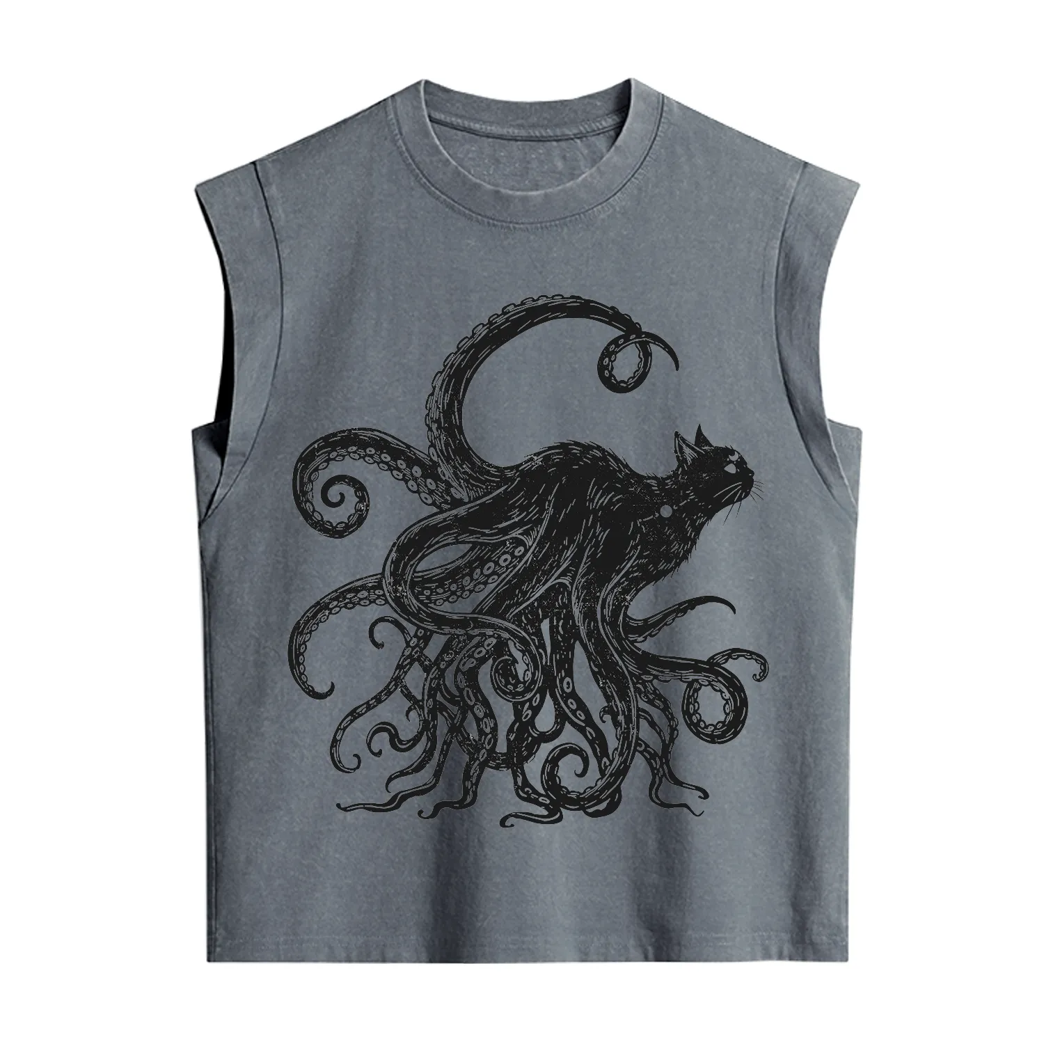 Purplehecate Black Cat with Octopus Tentacles Vintage Washed Tank