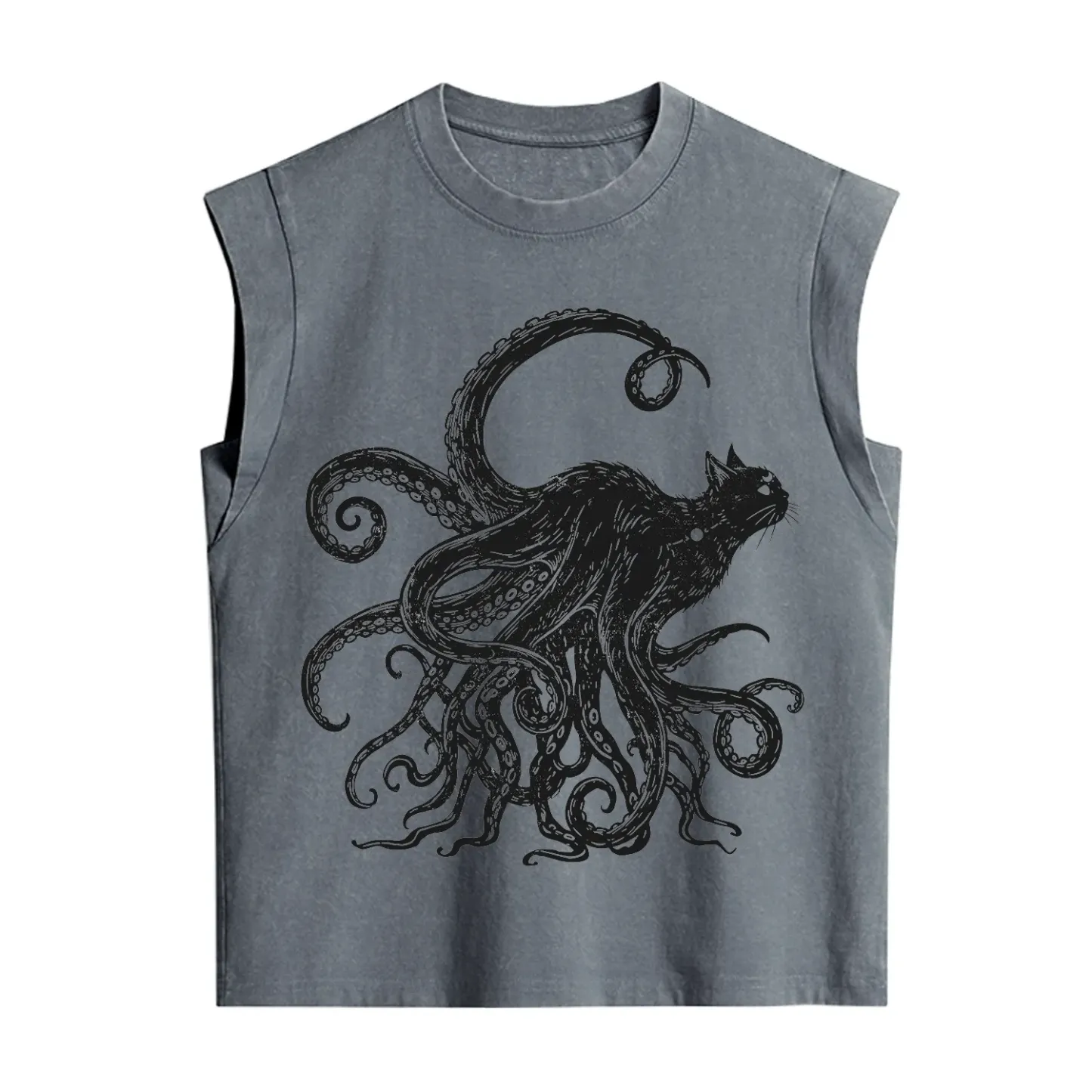 Purplehecate Black Cat with Octopus Tentacles Vintage Washed Tank