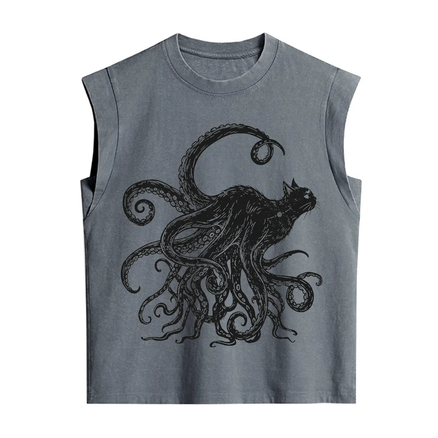 Purplehecate Black Cat with Octopus Tentacles Vintage Washed Tank