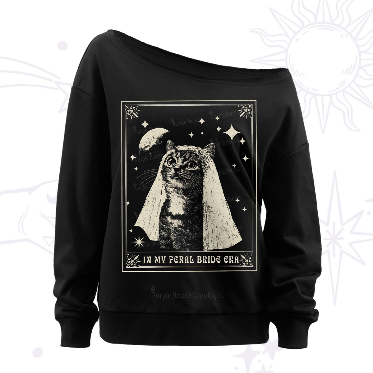 Purplehecate Cat In My Feral Bride Era Bachelorette Off The Shoulder Sweatshirt