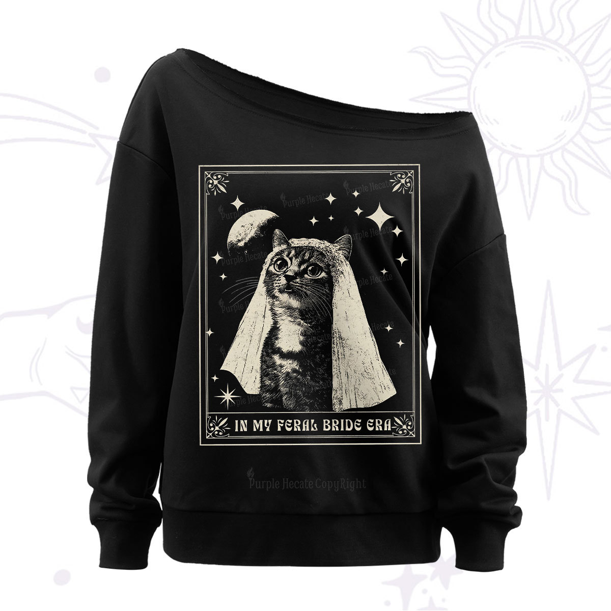 Purplehecate Cat In My Feral Bride Era Bachelorette Off The Shoulder Sweat