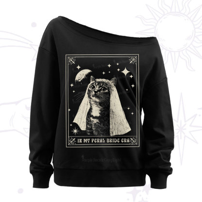 Purplehecate Cat In My Feral Bride Era Bachelorette Off The Shoulder Sweatshirt
