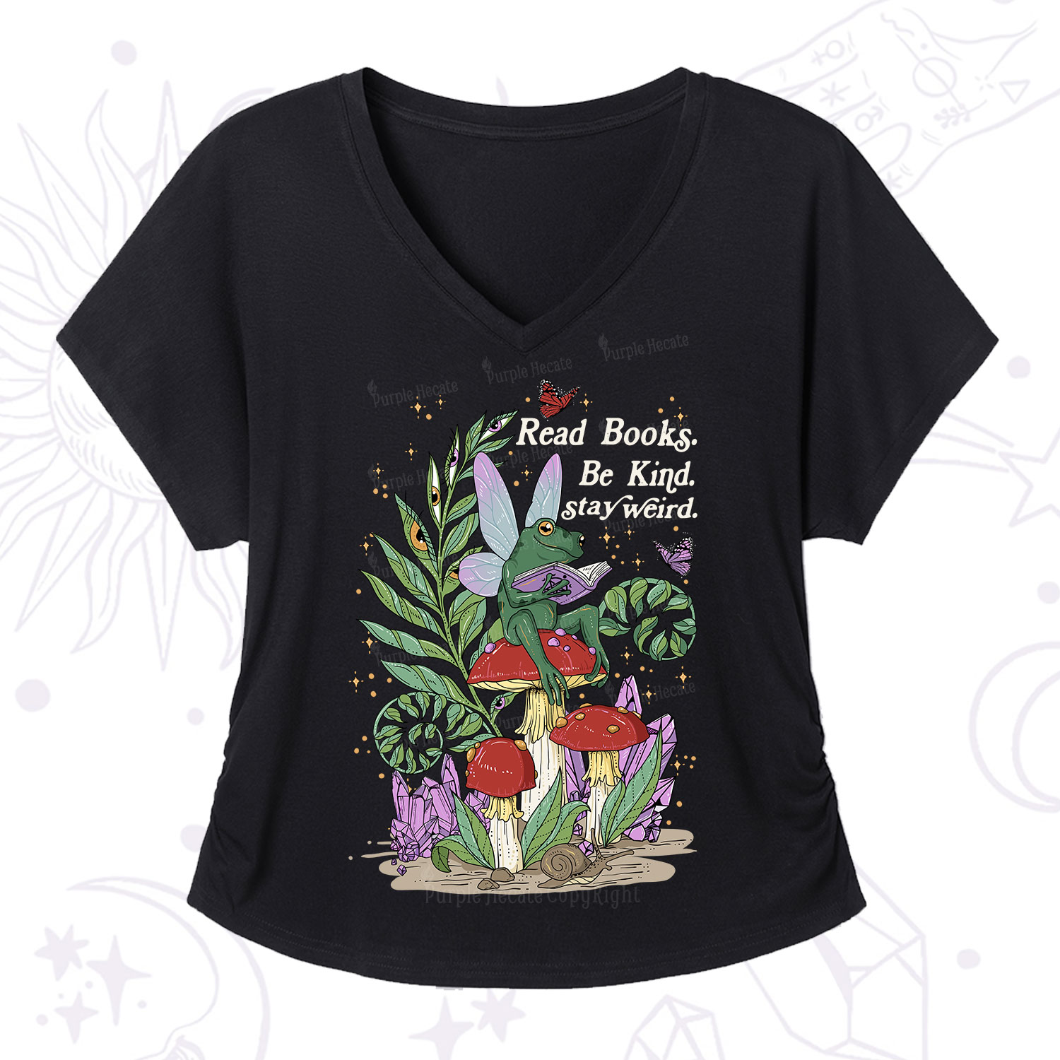 Purplehecate Read Books Be Kind Stay Weird V-Neck T-Shirt