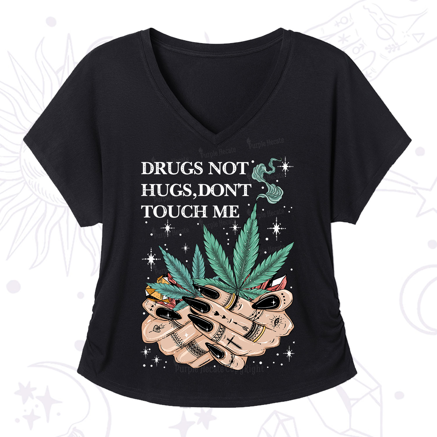 Purplehecate Drugs Not Hugs V-Neck T-Shirt