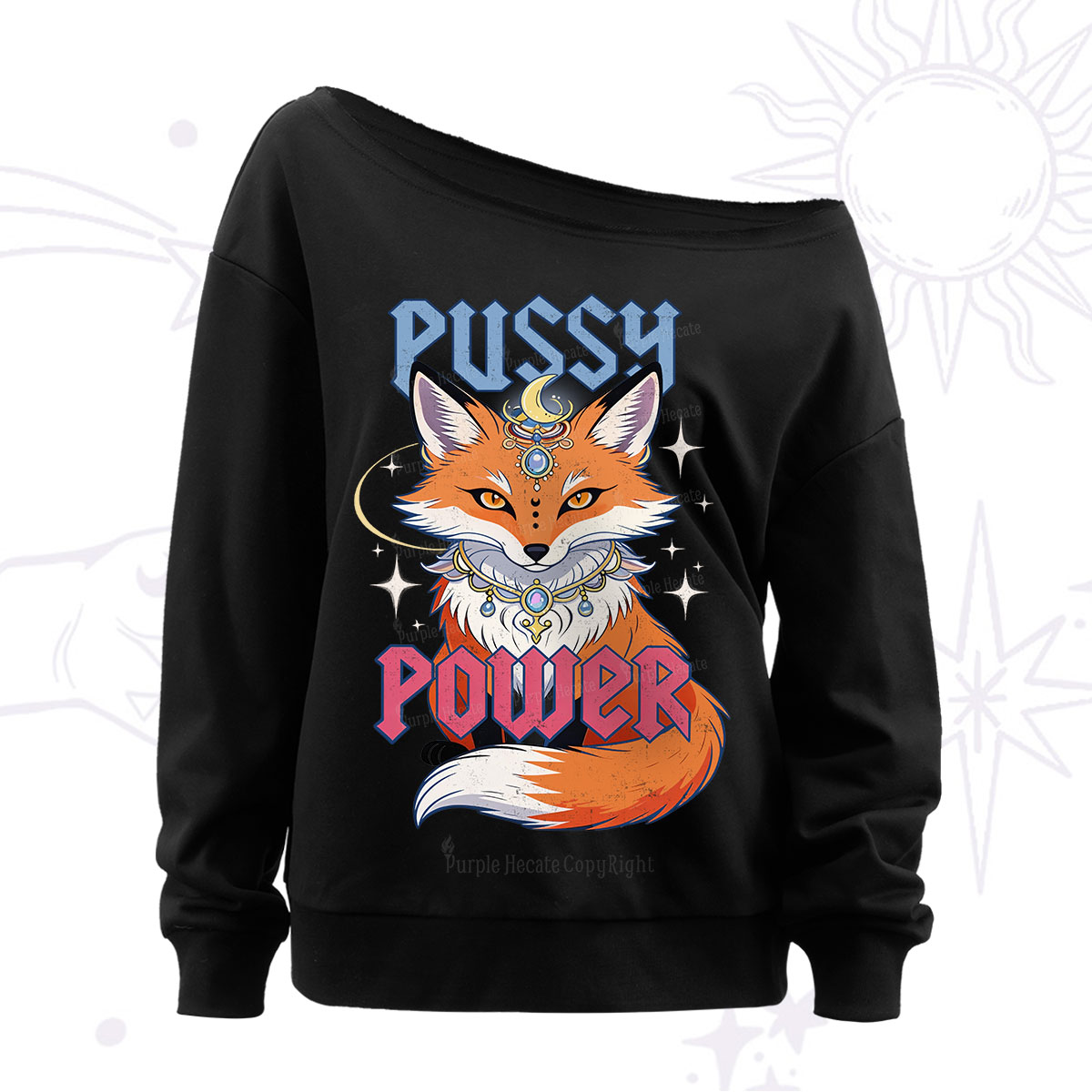 Purplehecate Pussy Power Off The Shoulder Sweatshirt