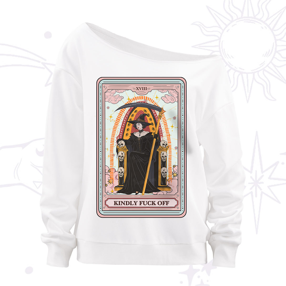 Purplehecate The Kindly Fuck Off Tarot Off The Shoulder Sweatshirt