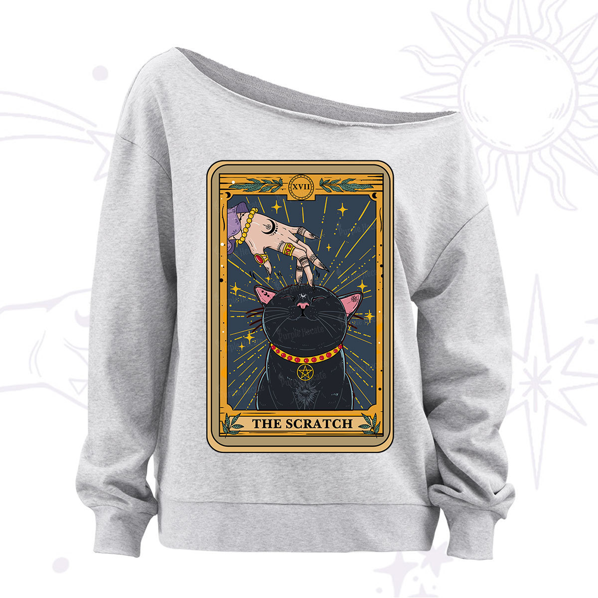 Purplehecate The Scratch Cat Tarot Off The Shoulder Sweatshirt