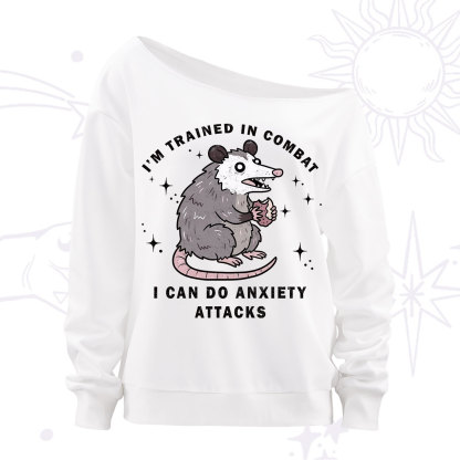 Purplehecate Anixety Attack Opossum Off The Shoulder Sweatshirt