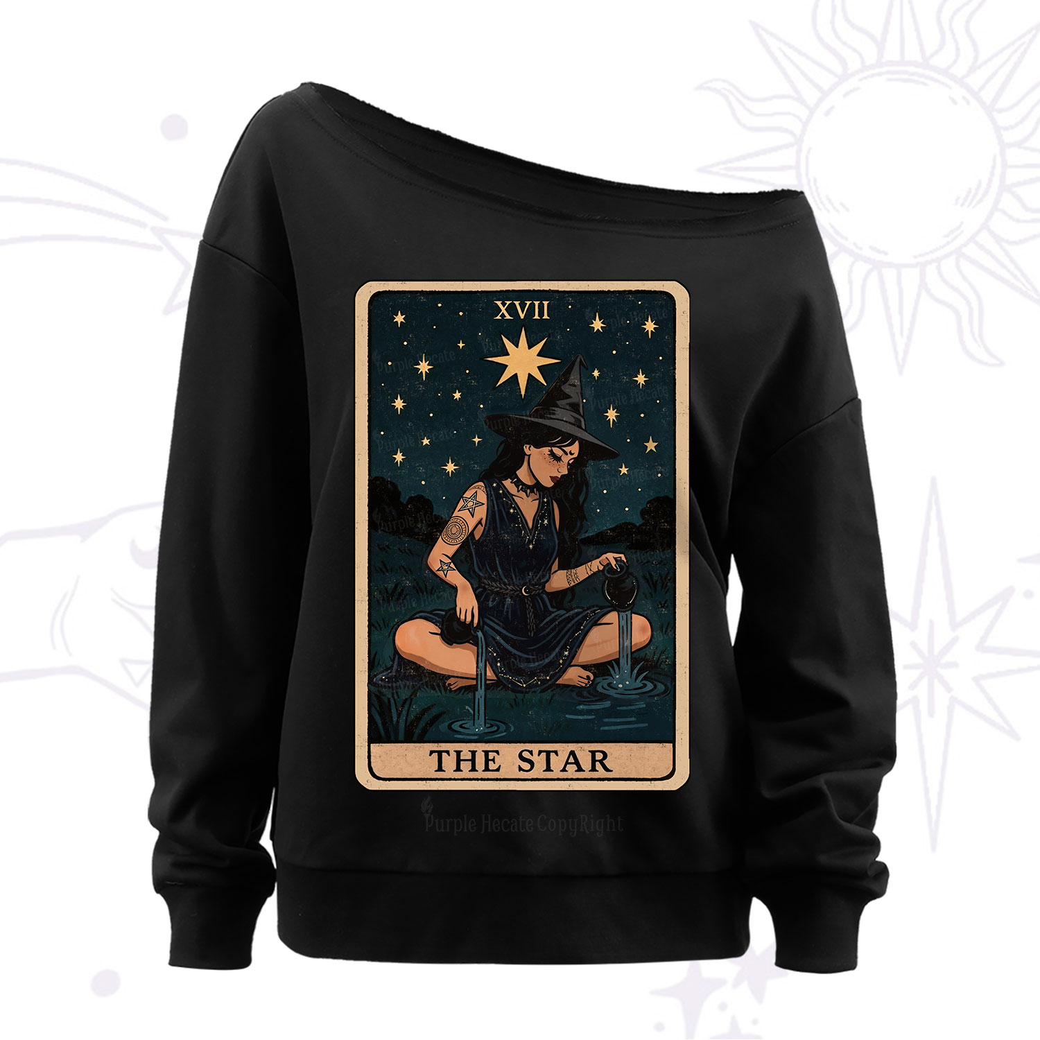 Purplehecate The Star Witch Tarot Off The Shoulder Sweatshirt