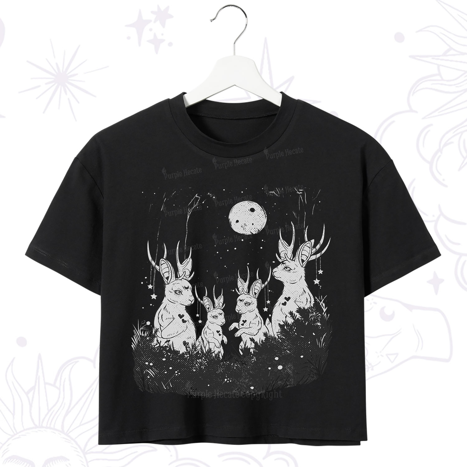 Purplehecate Moonlit Antler Bunny Crop T-Shirt